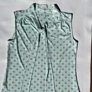 Tahari ASL- Green and Red Polka Dot Blouse with Ties